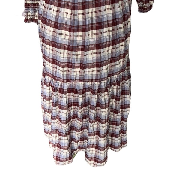 NWT Madewell Plaid Tiered Puff Sleeve Midi Dress in Dusk Peri Plaid - XXS XS - Picture 11 of 16